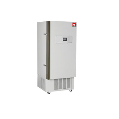 Yamato ULF401UP Platinum series upright ultra low freezer on a white background