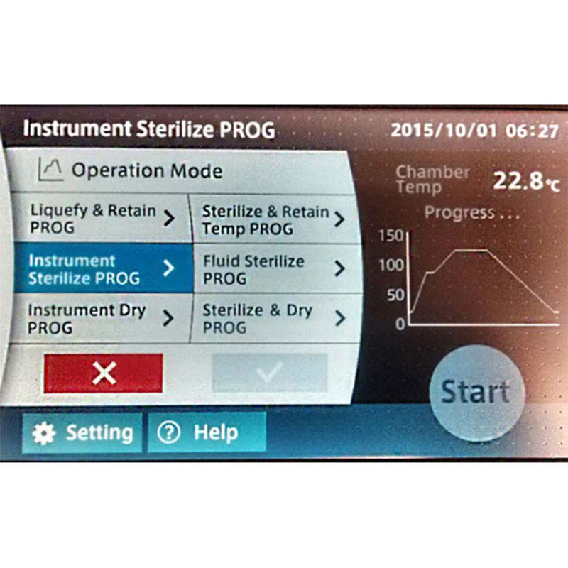 Yamato SM series Autoclave touchscreen display showing operation mode