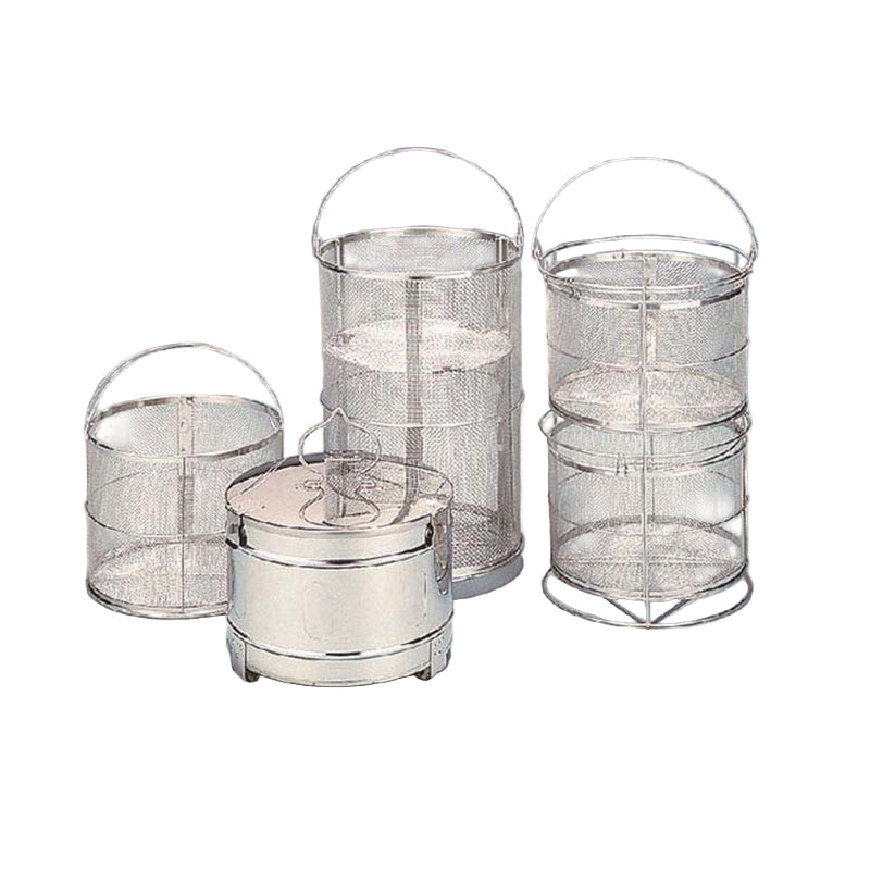 Stainless steel mesh baskets for Yamato SM series autoclaves on a white background