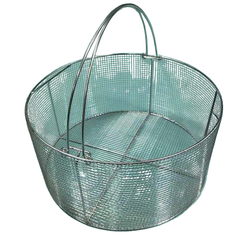 Metal mesh basket with handles on a white background