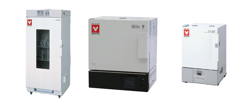 Laboratory natural convection ovens from Yamato with fanless gentle heating for drying glassware and heat-sensitive materials