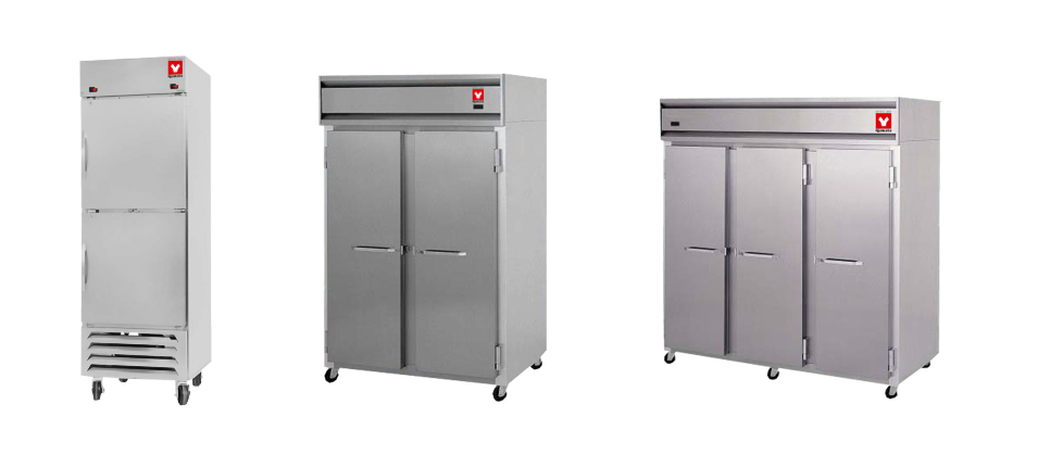 Three Yamato refrigerator freezer combos - RFC-501, RFC-1301, and RFC-2001 models for laboratory cold storage