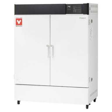 Yamato 540L Programmable Forced Convection Laboratory Oven featuring a double-door design, digital V-type controller, and heavy-duty casters.