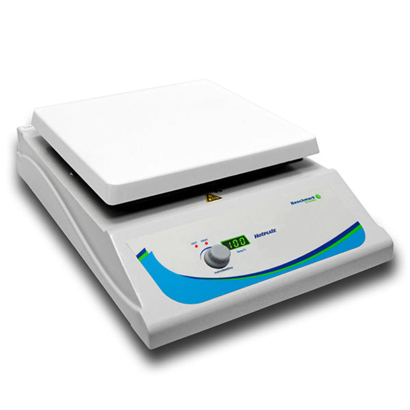 Benchmark Scientific H3710-H digital hotplate-stirrer with a 10 × 10-inch white ceramic plate