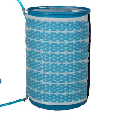 North Slope Chillers FLUX55 cooling jacket with blue coolant wrapped around a drum