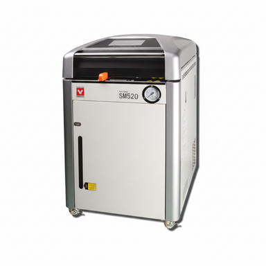 Yamato SM-520 large capacity autoclave steam sterilizer with integrated dryer, 50 L chamber, 7-inch touch panel controls, and pressure gauge