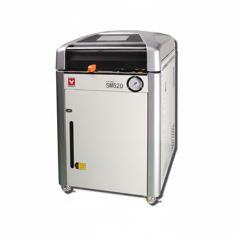 Yamato SM-520 large capacity autoclave steam sterilizer with integrated dryer, 50 L chamber, 7-inch touch panel controls, and pressure gauge