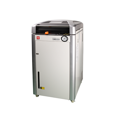 Yamato SM-830 80L 200V-240V high-capacity autoclave steam sterilizer with integrated dryer on a white background.