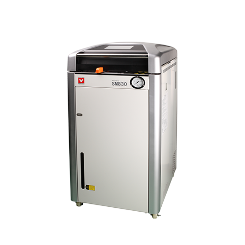 Yamato SM-830 80L 200V-240V high-capacity autoclave steam sterilizer with integrated dryer on a white background.