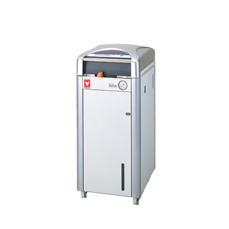 Yamato SN-500C 47L Standard Top-Loading Autoclave featuring a compact vertical design, digital PID control panel, and locking casters for laboratory sterilization.