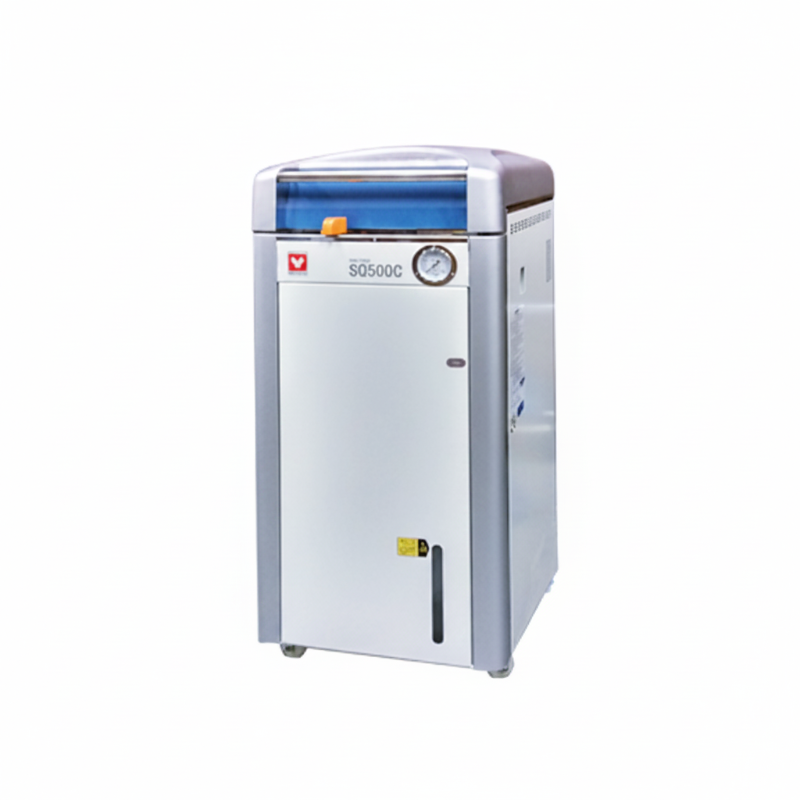 Yamato SQ-500C 50L 115V high-capacity top-loading autoclave steam sterilizer on a white background.