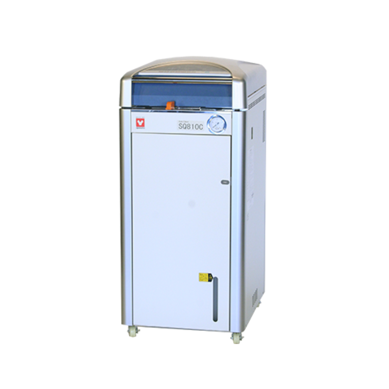 Front-facing view of the Yamato SQ-810C top-loading high-capacity autoclave sterilizer (80L) on a white background.