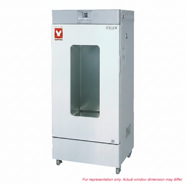 Yamato IC-813CW laboratory incubator, 318L chamber with observation window, white exterior with digital control panel, on white background